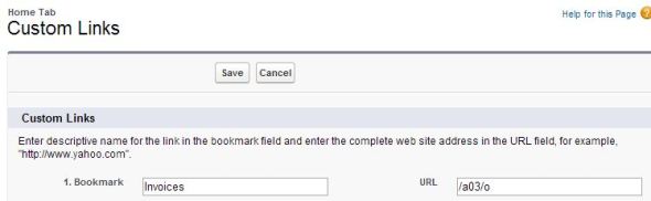 home page custom links